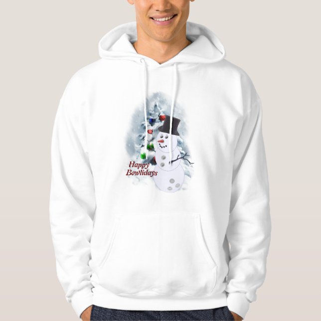 Bowling Ball Snowman Christmas Hoodie (Front)
