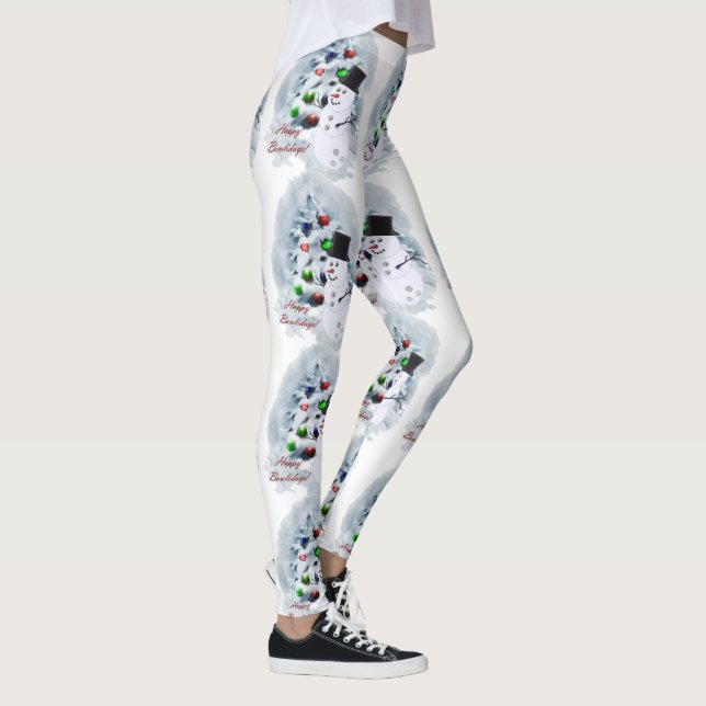 Bowling Ball Snowman Christmas Leggings (Right)