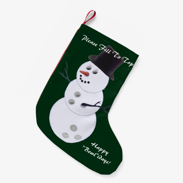 Bowling Ball Snowman Christmas Small Christmas Stocking (Front (Hanging))
