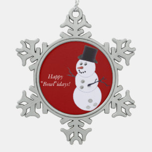Bowling Ball Snowman Snowflake Pewter Christmas Ornament