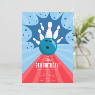 Bowling Ball Strike Up Some Fun Blue Red Birthday  Invitation