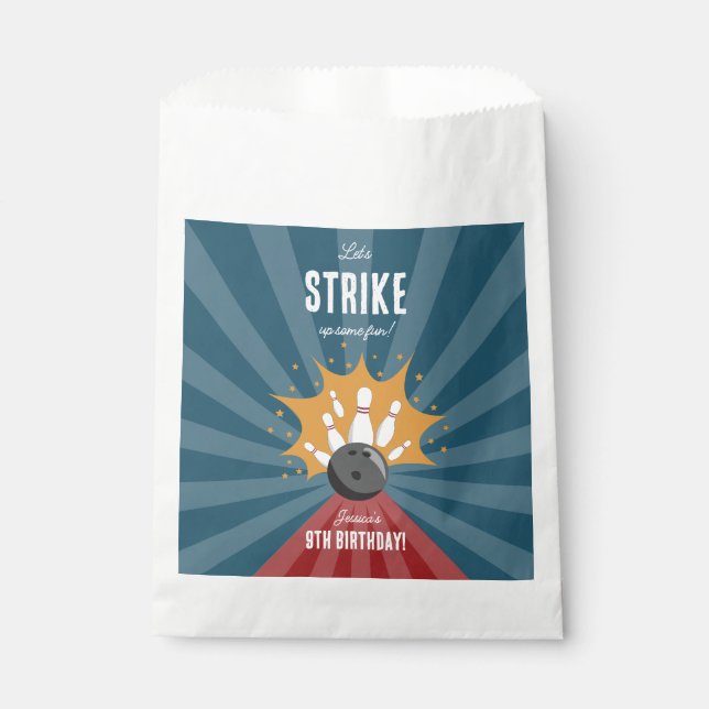 Bowling Ball Strike Up Some Fun Kids Birthday  Favour Bag (Front)