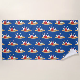Bowling Ball Striking Skittles Pattern Beach Towel