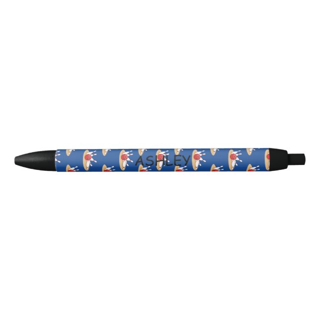 Bowling Ball Striking Skittles Pattern Personalize Black Ink Pen (Front)