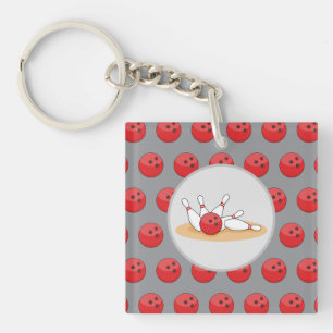 Bowling Ball Striking Skittles with Ball Keychain