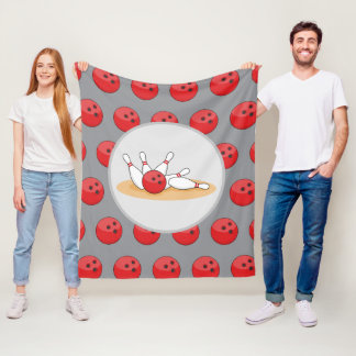 Bowling Ball Striking Skittles with Ball Pattern Fleece Blanket