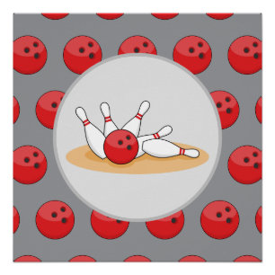 Bowling Ball Striking Skittles with Ball Pattern Poster