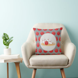Bowling Ball Striking Skittles with Ball Pattern Throw Pillow