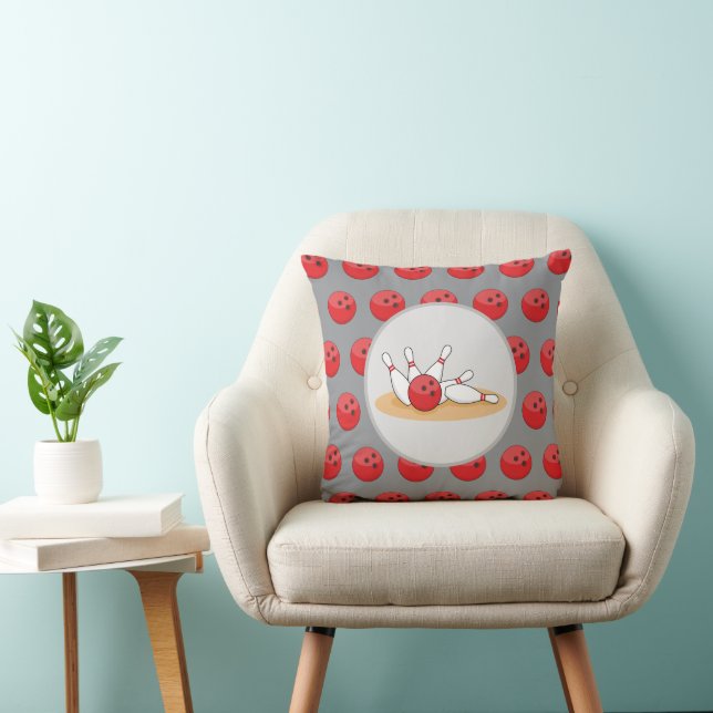 Bowling Ball Striking Skittles with Ball Pattern Throw Pillow (Chair)