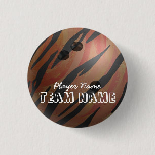 Bowling Ball Tiger Orange 1 Inch Round Button
