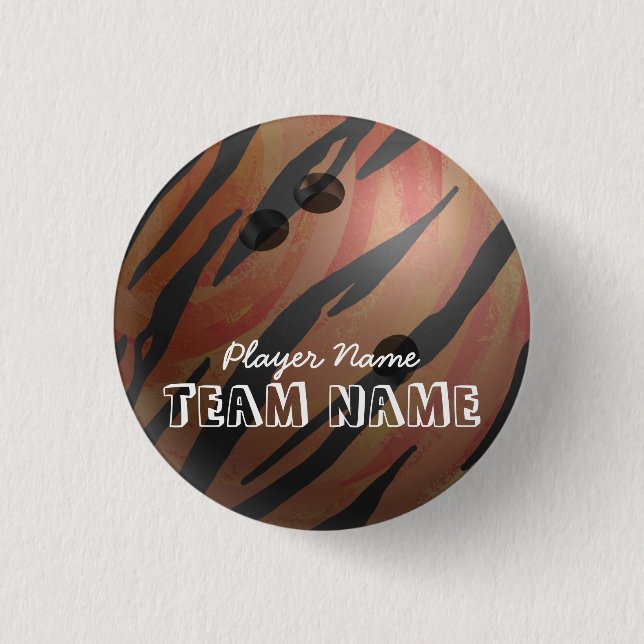 Bowling Ball Tiger Orange 1 Inch Round Button (Front)