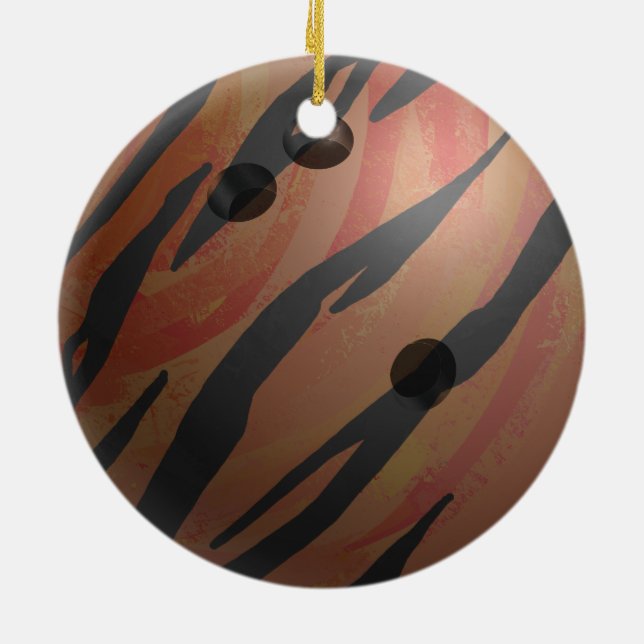 Bowling Ball Tiger Orange Ceramic Ornament (Back)