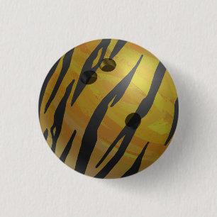 Bowling Ball Tiger Yellow 1 Inch Round Button