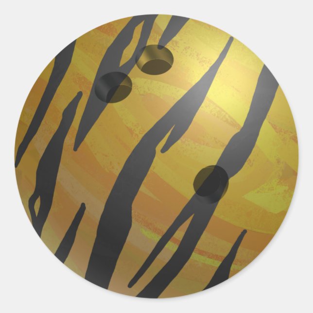 Bowling Ball Tiger Yellow Classic Round Sticker (Front)