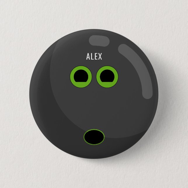 Bowling Ball with Your Name | Black/Green 2 Inch Round Button (Front)