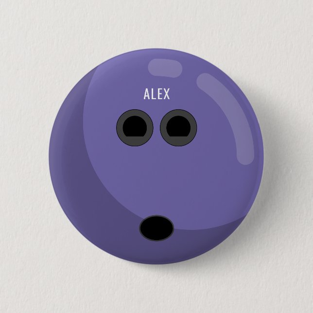 Bowling Ball with Your Name | Purple/Black 2 Inch Round Button (Front)