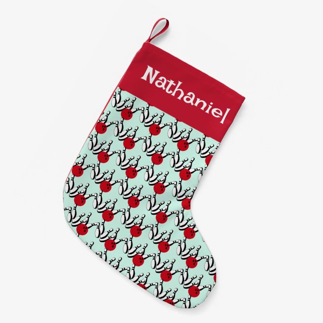 Bowling Balls and Pins Design Small Christmas Stocking (Front (Hanging))
