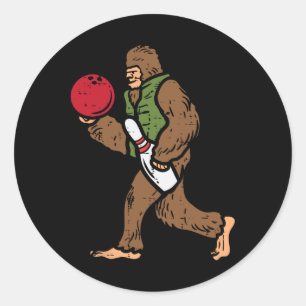 Bowling Bigfoot Funny Bowler Sasquatch Boys Kids M Classic Round Sticker