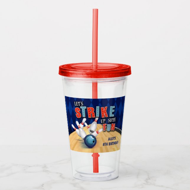 Bowling Birthday 16oz Tumbler - Boy (Front)