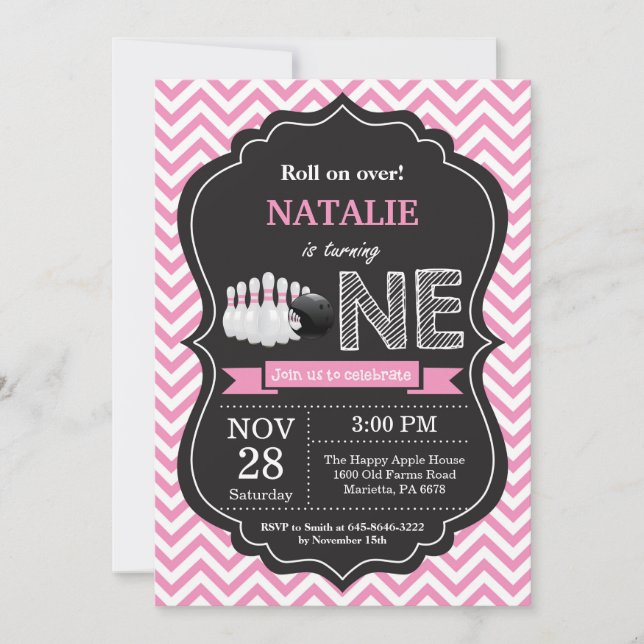 Bowling Birthday Invitation 1st Birthday Party (Front)