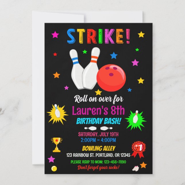 Bowling birthday invitation Strike up some fun! (Front)