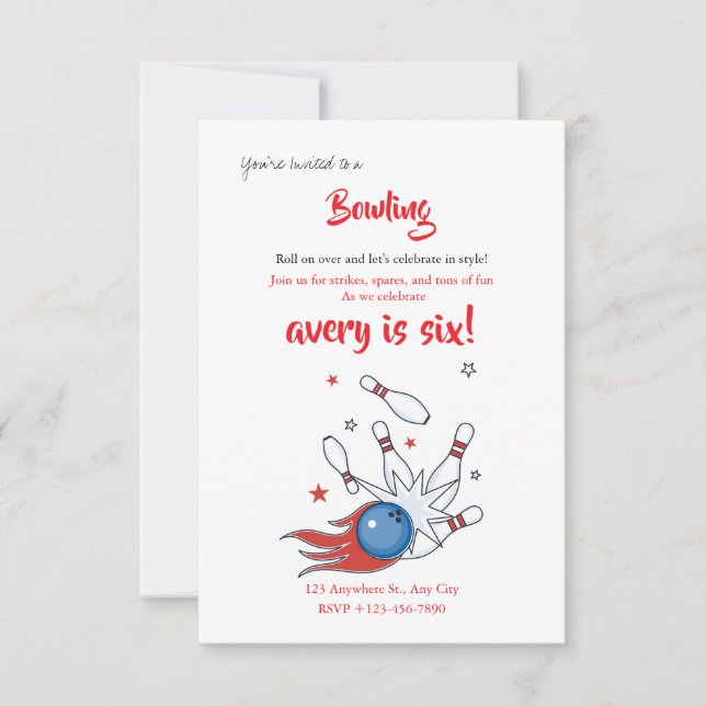 Bowling Birthday invitation template editable (Front)