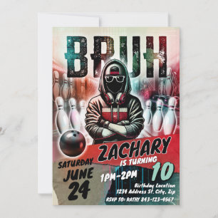 Bowling Birthday Invite Party BRUH YOU IN