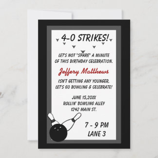 Bowling Birthday Party Black Grey Age customizable Invitation