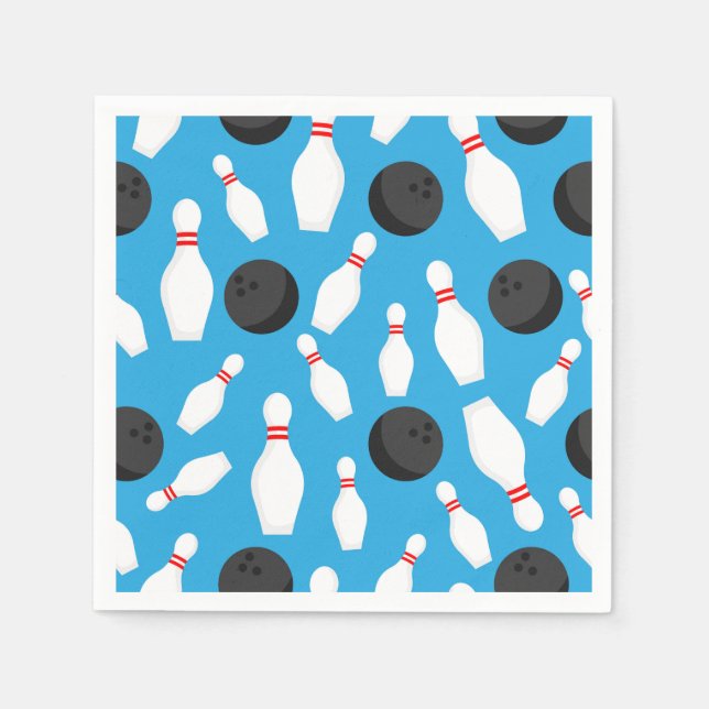 Bowling Birthday Party Blue Napkin (Front)