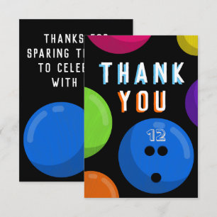 Bowling Birthday Party Cosmic Bowling Neon Blue Thank You Card