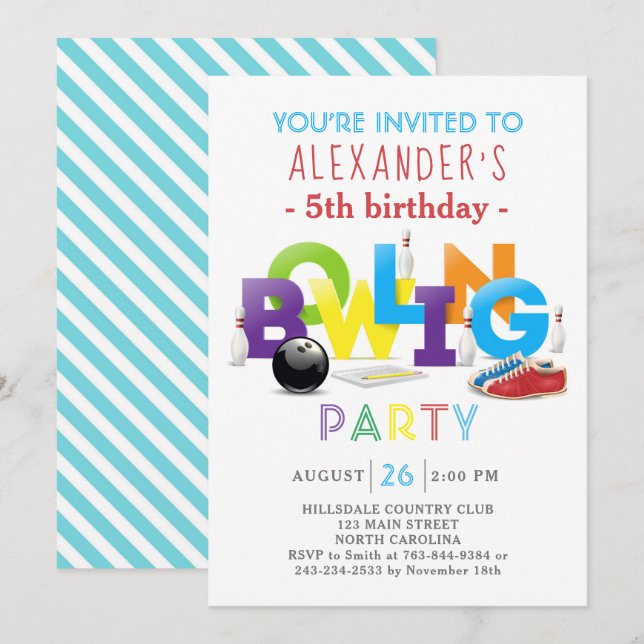 Bowling Birthday Party Invitation (Front/Back)