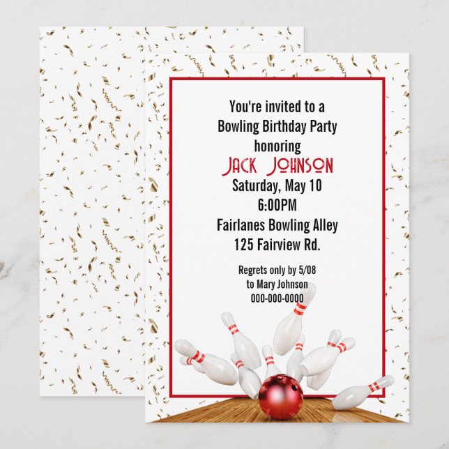 Bowling Birthday Party Invitation (Front/Back)