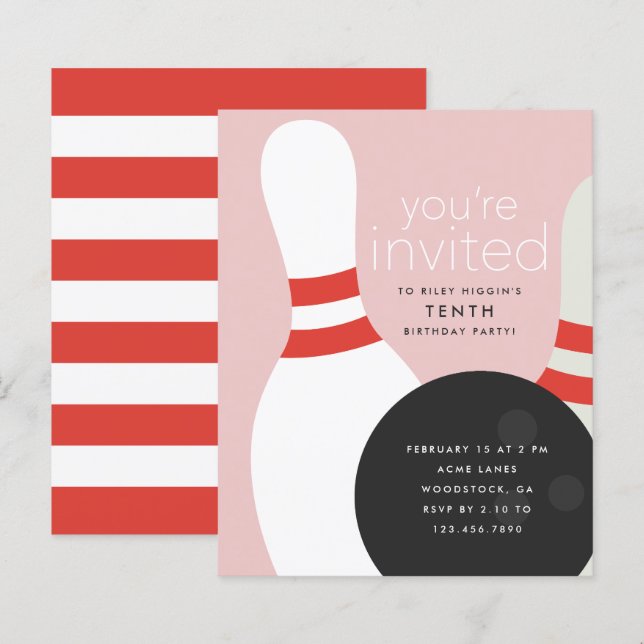 Bowling Birthday Party Invitation (Front/Back)