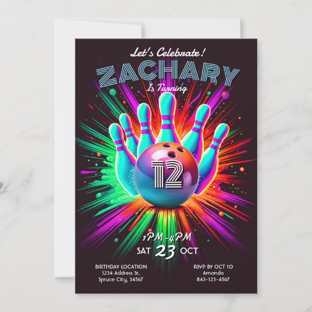 Bowling Birthday Party Invitation (Front)