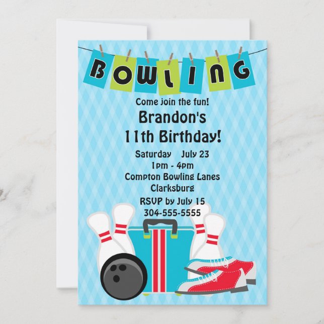 Bowling Birthday Party Invitation (Front)