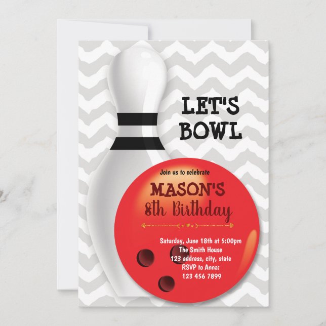 Bowling birthday party invitation (Front)