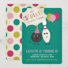 Bowling Birthday Party Invitation - Girl, Invite