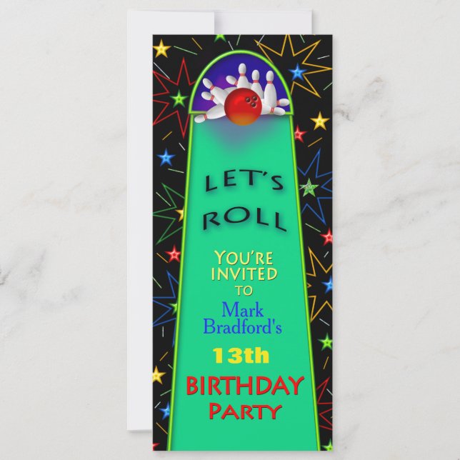 Bowling Birthday Party Invitation- Insert/Name/AGE Invitation (Front)