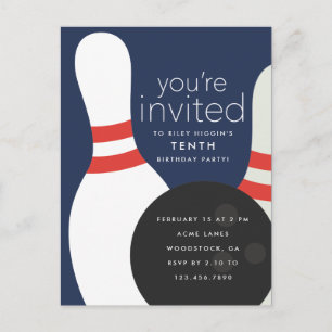 Bowling Birthday Party Invitation Postcard