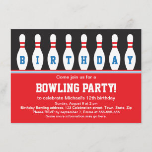 Bowling birthday party invitation with pins