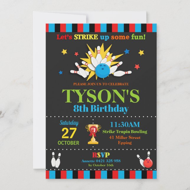 Bowling Birthday Party Invitations Boys (Front)