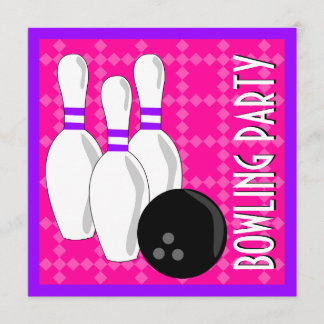 Bowling Birthday Party Invite - Pink and Purple