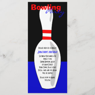 Bowling Birthday Party Invite - Red White and Blue