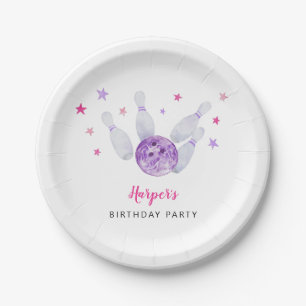 Bowling Birthday Party Pink & Purple Paper Plate
