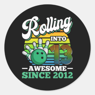Bowling Birthday Party Rolling Into 13 Years 13th Classic Round Sticker