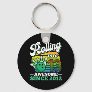 Bowling Birthday Party Rolling Into 13 Years 13th Keychain