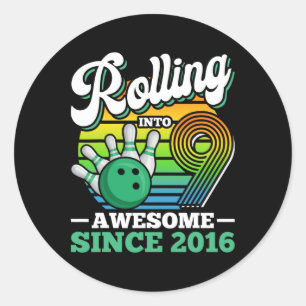 Bowling Birthday Party Rolling Into 9 Years Boy 9t Classic Round Sticker