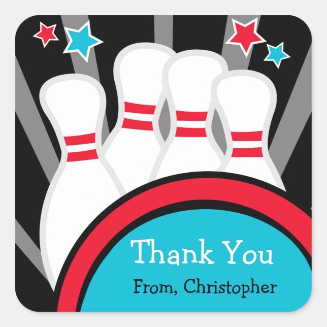 Bowling Birthday Party Thank You Stickers (Front)
