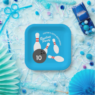 Bowling Birthday party theme square paper plates