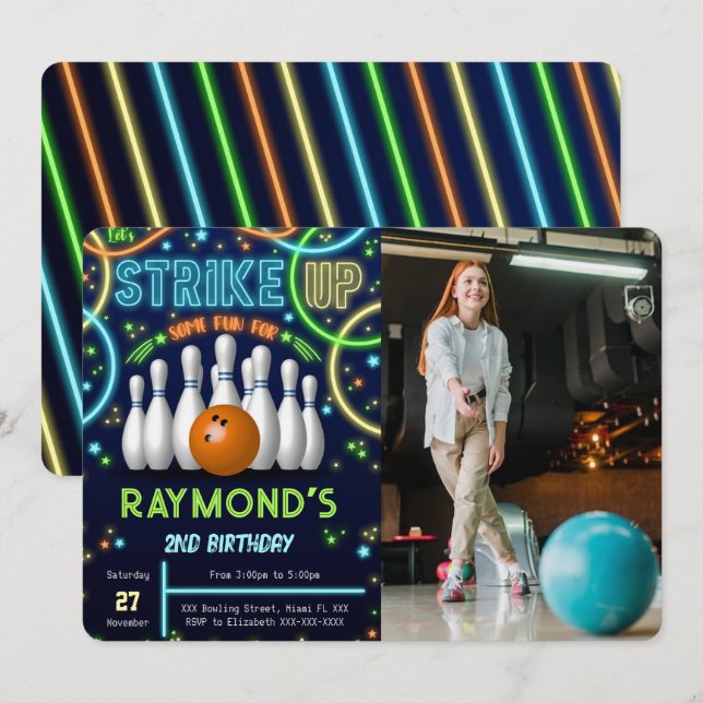 Bowling Birthday Photo Invitation (Front/Back)